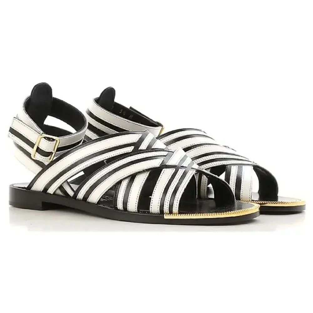 REVOLVE Salvatore Ferragamo Black White Sandal with Gold Detail